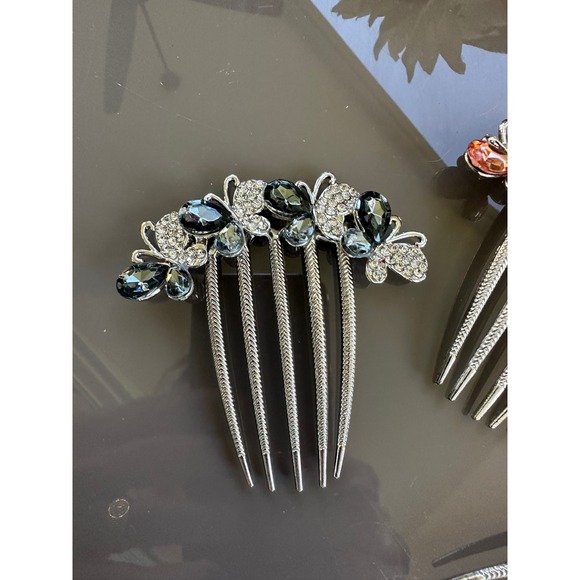 Rhinestone Butterfly Hair Comb‎ Clip Silver Bridal Prom Formal Set of 3 - Picture 3 of 5